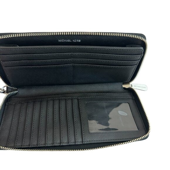 Michael Kors Jet Set Continental Wallet Signature Black Grey Handle Zip Leather - Picture 10 of 11